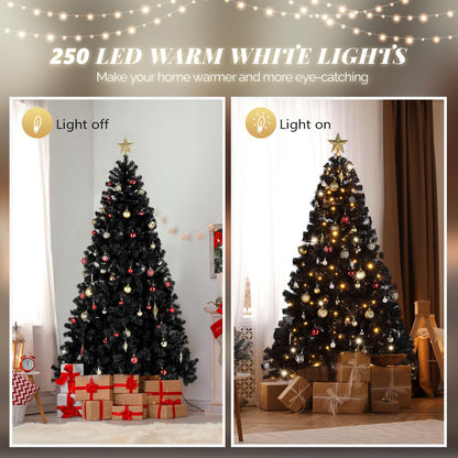 VINGLI 6ft Black Pre-lit Artificial Christmas Pine Tree with 250 Warm White Lights, Xmas Tree Holiday Party Decorations with Sturdy Metal Stand, Full 900 Tips Branch, 8 Color Modes