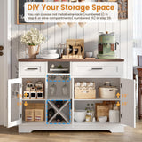 ANCTOR Coffee Bar Wine Cabinet, 47.3" Farmhouse Coffee Bar Cabinet with Glass Holders, Wine Bar Cabinet with 2 Drawers, Racks for Liquor, Wooden Sideboard for Dining Room, Living Room, White ANCTOR