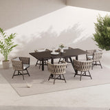 Grand patio 7-Piece Outdoor Dining Set for 6, Patio Dining Furniture Set for 6 Swivel Rope Wicker Chairs & 1 Expandable Rectangular Dining Table, Light Gray Brown Grand patio