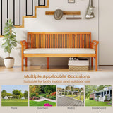 COSTWAY Wooden Outdoor Bench with White Cushion, Garden Bench with Curved Armrest & Slatted Back for Patio, Park & Porch, 23”x 62.5”x30.5” COSTWAY