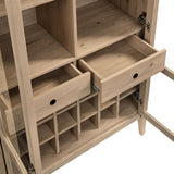 Modway Nolan Modern Farmhouse Arched Bar Cabinet in Light Oak Wood Grain - 72 Inch Tall Wine Storage Cabinet with Glass Doors and Wine Rack - Large Liquor Cabinet for Dining or Living Room Modway