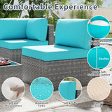 SUNLEI 5pcs Patio Outdoor Furniture Sets Conversation Set,Low Back All-Weather Rattan Sectional Sofa with Tea Table&Washable Couch Cushions(Silver Rattan) (Sky Blue) SUNLEI
