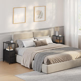 TUTOTAK Small Narrow End Table with Charging Station, Set of 2, Side Table with Outlets, Nightstand with 2 Cloth Drawers, Couch Table, for Living Room, Bedroom, Bedside, Black TB01BK055 TUTOTAK