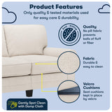 Serta Copenhagen 61" Rolled Arm Sofa, Easy Care Polyester, Soft Pillow Back, Pocket Coil Seat Cushions, Removable Covers, Loveseat or Couch for Small Spaces, Living Rooms or Bedrooms, Cream White Serta