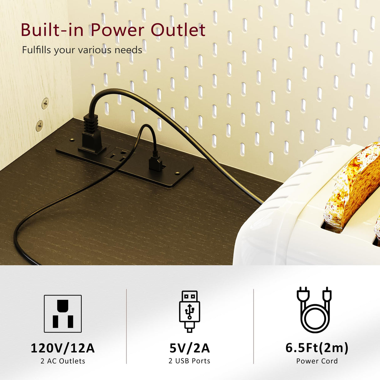 Amposei Farmhouse Kitchen Pantry Storage Cabinet 71-Inch Tall Hutch Cabinet with Microwave Stand, 3 Drawers, Power Outlet, Pegboard, Wine Racks, LED Light Rustic Coffee Bar Station, White Oak Amposei