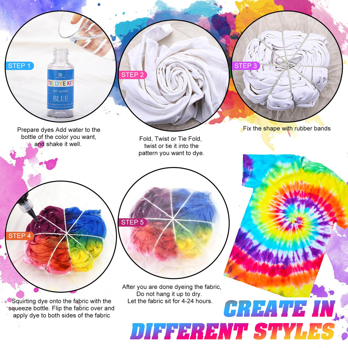 Tie Dye Kit - 40 Colors Fabric Tie Dye Kits for DIY Textile Paint Art - All-in-1 Tie-Dye Color Powder Set for Shirt, Hoodie, Fabric Clothes Painting, Party Supplies, Adults and Kids Handmade Crafts DecorRom
