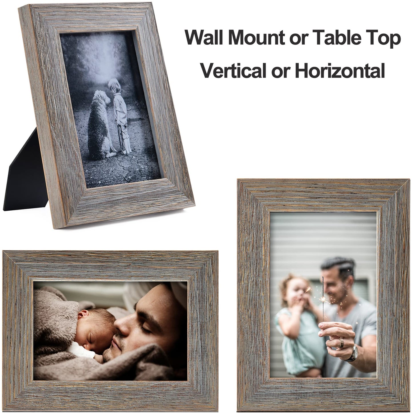 Yaetm 4x6 Rustic Wooden Picture Frame Set of 2, Farmhouse Solid Wood Frame with High Definition Real Glass, Distressed Grey Photo Frames for Table Top & Wall Mounting Display