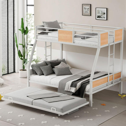 UOCFYK Twin Over Full Bunk Bed with Trundle for Kids/Teens/Adults,Heavy-Duty Bunk Bed with Ladders & Guardrail,Space-Saving,No Box Spring Needed,White