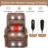 EZZUP Power Lift Recliner Chair for Elderly People, Dual Motor Lift Chair with Vibration Massage and Heat, Lay Flat Recliner with Solid Wood Armrest, Standing Assistance Reclining, Faux Leather Brown EZZUP