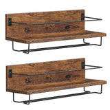 HOOBRO Wall Mounted Wine Rack 2 Pack, Wine Shelf Hanging Floating Wall Shelves, Wine Glass Bottle Rack Stemware Holder, for Living Room, Dining Room, Kitchen, Rustic Brown and Black BF28BJ01 HOOBRO