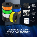 JAYO PLA+ Filament Bundle 1.75mm, 3D Printer Filament Bundle Multicolor, Individually Vacuum Packed, 250g Spool, 8 Pack, 2KG in Total, Black+White+Grey+Blue+Green+Orange+Yellow+Burlywood Color JAYO