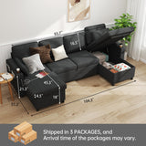 DURASPACE Sofa Bed Sleeper Sofa Pull Out Couch with Double Storage Chaise, Sectional for Living Room, U Shaped Couch with Removable Covers (Dark Gray) DURASPACE