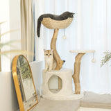 KONELCARE Modern Cat Tree for Indoor Small Cats - Real Wood Cat Tower with Scratch Post, Hiding Enclosure - Unique, Boho,White KONELCARE