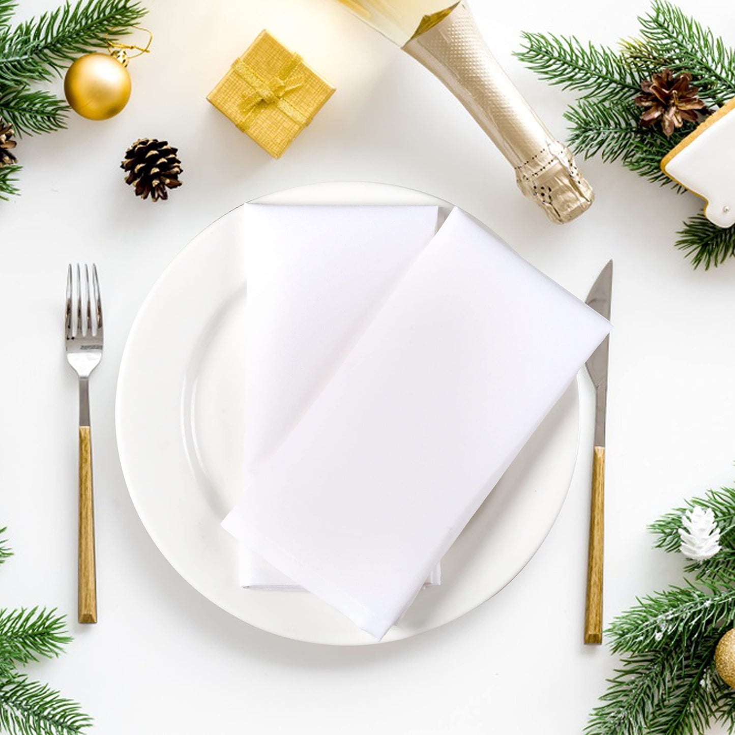 Cloth Dinner Napkins with Hemmed Edges 18x18 Inches Washable - 100% Polyester Soft & Comfortable Reusable Napkins for Weddings, Parties or Daily Use (Set of 4, White)