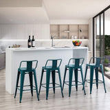 Aklaus Metal Bar Stools Set of 4 Barstools Bar Height Bar Stools with Back Industrial Bar Stool Indoor Outdoor Stools Kitchen Dining Chairs Modern Bar Chairs Distressed Teal Blue 30inch Stools Aklaus