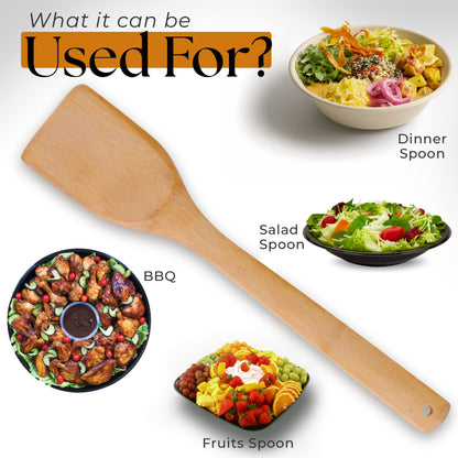 Alpine Cuisine Bamboo Wood Spatula 12-Inch with Wood Handle - Heat-Resistant Head with Curved Front for Scooping & Scraping, Kitchen Spatulas for Cooking, & Baking - Dishwasher-Safe & BPA-Free