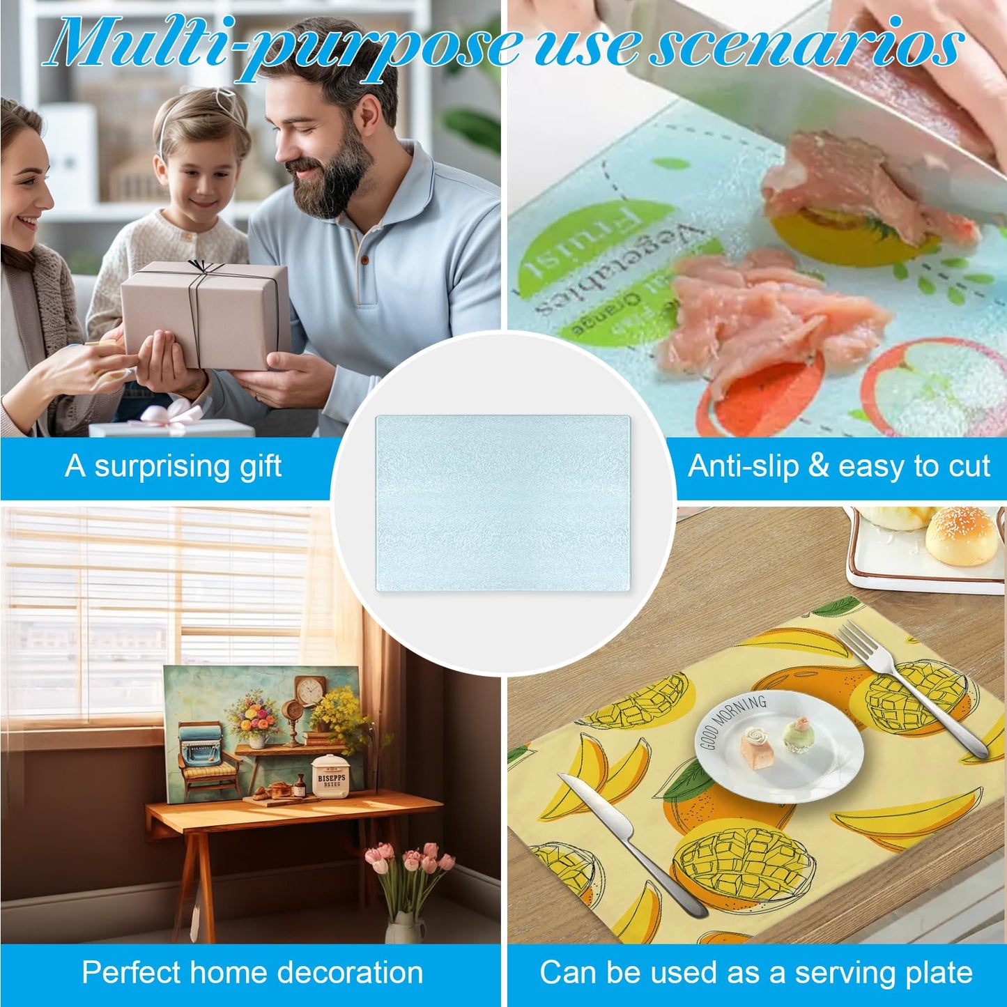 6 Pcs Sublimation Cutting Board Blanks, Textured Tempered Glass Cutting Boards For Kitchen, Anti Slip Chopping Board For Countertop Heat Press Machine Personalized Gift Home Decoration