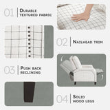Lexicon Pushback Recliner Chair, Plaid Textured Fabric Armchair Push Back Reclining Chair, Nailhead Trim, Solid Wood Legs, Easy Assembly for Living Room/Office/Apartment, Off-White Lexicon