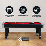 Hathaway Jupiter 7 Ft Heavy Duty Pool Table – Includes Cue Sticks, Billiard Balls, Brush – Modern Look for Family Billiards Games Room – Red Felt with Black Finish Hathaway