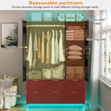 PAKASEPT Large Wardrobe Closet, Armoire Closet with Door and Mirror, LED Lights, Hanging Rod, Drawers, Armoires and Wardrobes for Bedroom (Black) PAKASEPT