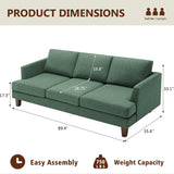 Busaurus 3 Seater Sofa Couch with Deep Seats, 89" Mid Century Modern Upholstered Sofa with Armrests, Comfy Couches for Living Room, Bedroom, Apartment and Office (Green) Busaurus