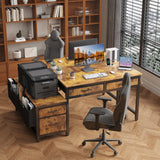 Lufeiya Computer Desk with Fabric File Drawers Cabinet, 57 Inch Home Office Desks with Filing Cabinet Printer Stand for Small Space, Study Writing Table PC Desks for Bedroom, Brown Lufeiya