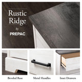 Prepac Rustic Ridge Farmhouse 6-Drawer Chest of Drawers for Bedroom, Wooden Bedroom Drawer Dresser with 6 Storage Drawers, 18.25in x 53.25in x 28.5in, Washed White, ADBR-1606-1 Prepac