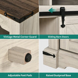 DWVO TV Stand for 75 Inch TV with Power Outlets, LED TV Stands Farmhouse Entertainment Center TV Media Console with Sliding Barn Doors for Living Room, Off White & Walnut Grain, Leaf TV Table DWVO