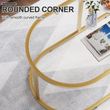 Coffee Table Gold Glass Coffee Tables for Living Room, Oval Table Center Table with Sturdy Metal Frame,Modern Tempered Glass Accent Tables for Bedroom Home Office Wolawu