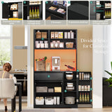 DWVO 71''Tall Kitchen Pantry Storage Cabinet, Modern Buffet Cabinet with Hutch, Kitchen Hutch Cabinet with Outlet, Large Food Pantry Cabinet with Doors and Shelves, Wine Rack for Dining Room, Black DWVO