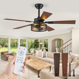 Farmhouse Ceiling Fans with Light, 48 Inch Bedroom Ceiling Fan with Lights, 6-Speed Adjustable, Quiet and Reversible DC Motor, Dual Finish 5 Blades, Rustic Caged Ceiling Fan for Living Room Fanbulous