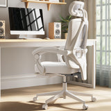 Dowinx Ergonomic Office Chair,Breathable Mesh Computer Chair with Pocket Spring Cushion,Comfy Desk Chair with Adjustable Lumbar Support and Headrest,Steel Base Swivel Task Chair with Footrest White Dowinx