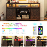 Hlivelood 61.5IN Farmhouse LED TV Stand for 65/70inch TV, Modern TV Stands for Living Room with RGB LED,TV Entertainment Center with Storage Cabinet/Sliding Barn Door,Sideboard Cabinet(Brown) Hlivelood