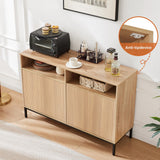 Mericonia Farmhouse Buffet Sideboard Cabinet with Storage, Fluted Natural Coffee Bar Station Table with Doors and Adjustable Shelves, Modern Wood Cupboard for Kitchen, Livingroom, Entryway Mericonia