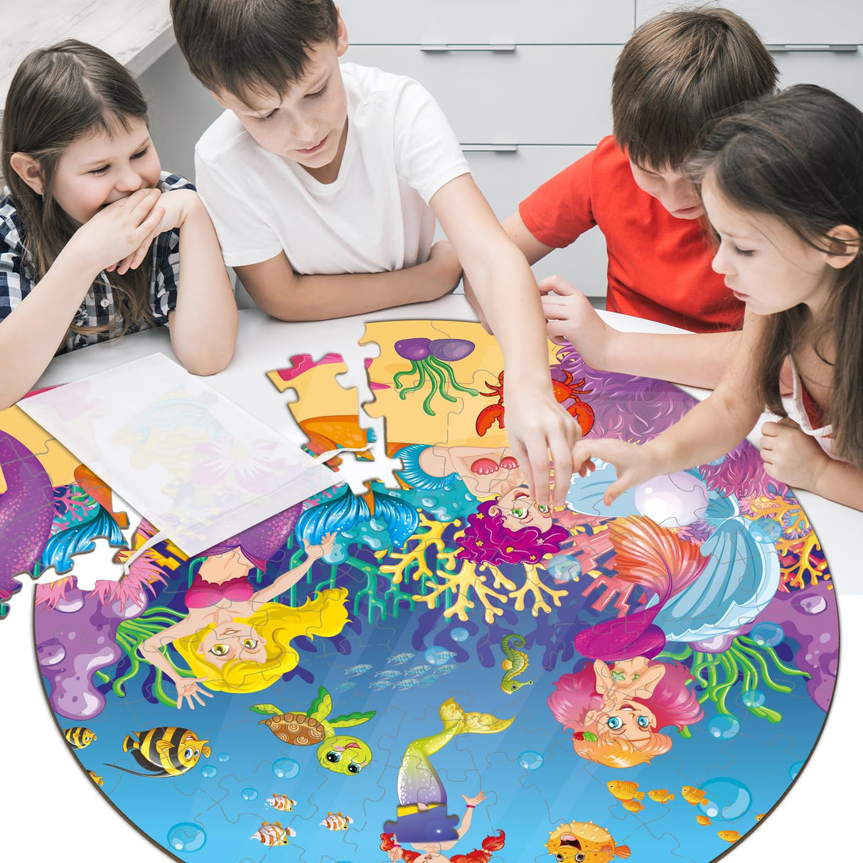 71Pcs Floor Puzzles for Kids Ages 3-5 Jigsaw Puzzles for Girls Princess Mermaid Double Sided Puzzle for Kids Castle Princess Xmas Party Supplies Mermaid Toys Educational Toys ZOIIWA