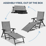 Yaheetech Outdoor Folding Chaise Lounge Set of 2 Patio Reclining Chairs w/Adjustable 7-Position Back for Beach Pool Garden Yard Deck Gray Yaheetech