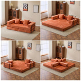 Trygoal Convertible Floor Sofa Bed, Foldable Mattress Cloud Couch with Pillow Back & Armrest, Chenille Sleeper Sofa Bed with Fixed-Shape Frame, Compressed Couch for Living Room Bedroom, Orange Trygoal