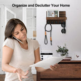 Lwenki Key Holder for Wall, Decorative Key and Mail Holder with Shelf Has Large Key Hooks for Bags, Coats – Paulownia Wood Key Hanger with Mounting Hardware (9.8”W x 6.7”H x 4.2”D) (Brown) Lwenki