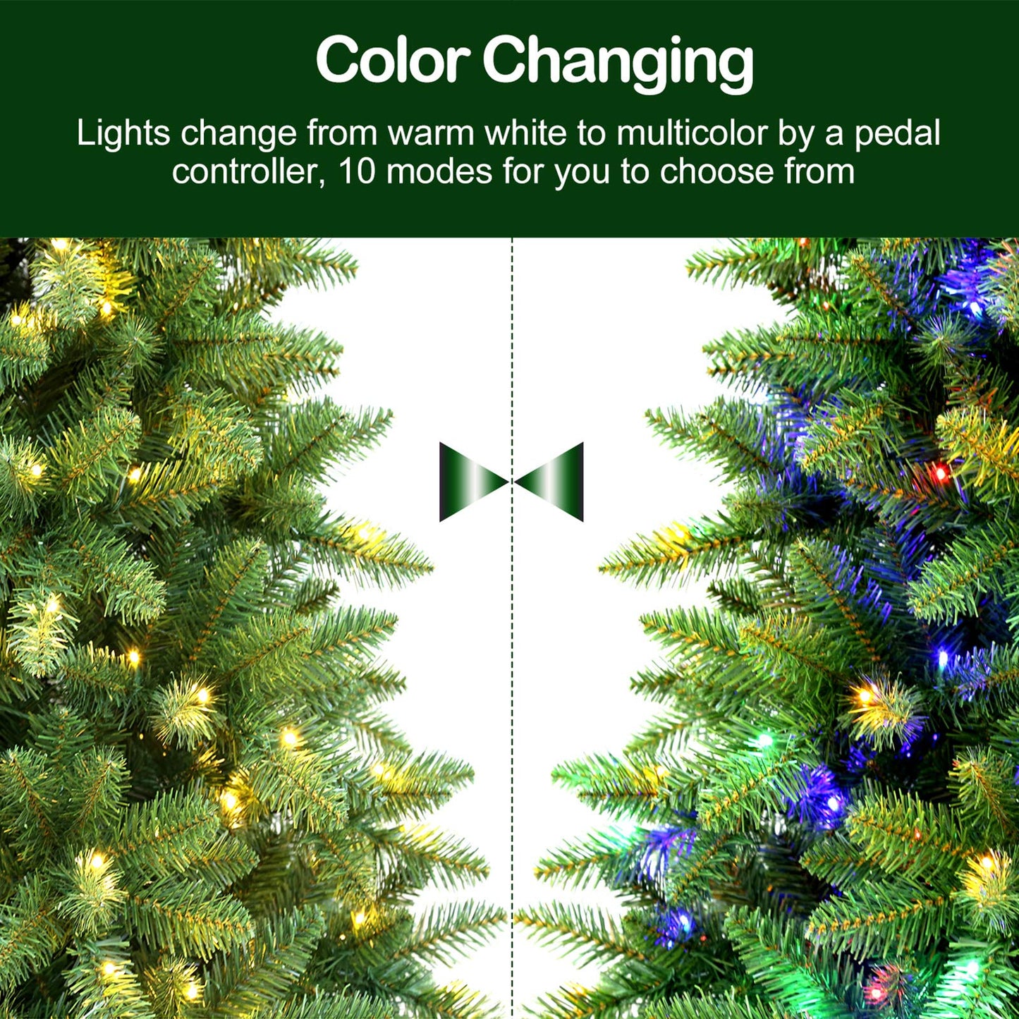 Hykolity 7.5 ft Prelit Christmas Tree, Artificial Christmas Tree with 450 Color Changing LED Lights, 1450 Tips, Metal Stand and Hinged Branches, 10 Color Modes