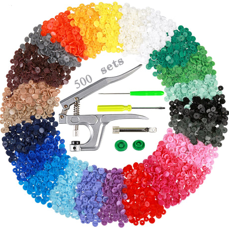 Efivs Arts Snaps for Sewing, 500 Sets Snap Buttons with Plastic Snap Press Pliers Set Snaps Starter Kit for Fabric and Crafting Gift Christmas DIY Crafts (25 colors) EFIVS ARTS