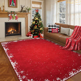 8x10 Living Room Area Rug Christmas Large Bedroom Rugs Non Slip Washable Xmas Decoration Dining Room Throw Carpet Soft Low Pile Snowflakes Rugs for Holiday Festival Boho Rug for Nursery Kitchen, Red RUGSREAL