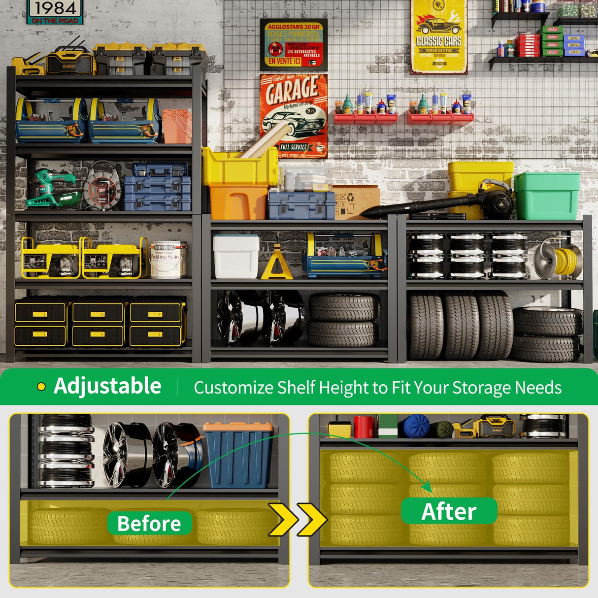 CBCNWR 72''H Garage Storage Shelves, 3000LBS Steel Heavy Duty Storage Shelves, Adjustable 5-Tier Metal Shelf Rack, Heavy Duty Shelving for Garage,Warehouse,Basement,Pantry–Black 47" W x23.6 D x72 H CBCNWR