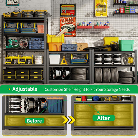 CBCNWR 72''H Garage Storage Shelves, 2500LBS Steel Heavy Duty Storage Shelves, Adjustable 5-Tier Metal Shelf Rack, Heavy Duty Shelving for Garage,Warehouse,Basement,Pantry–Black 35" W x15.7 D x72 H CBCNWR