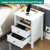 YITAHOME Nightstand with Charging Station, Night Stands with 2 Drawers for Bedroom, Modern Bedside Table End Side Table with USB Ports and Outlets, Set of 2, White YITAHOME