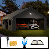 Benass 20x20 Carport Heavy Duty, Portable Garage 20x20 Heavy Duty, 2 Car Carport Canopy with Side Doors & Windows and Removable Sidewalls, Grey Benass