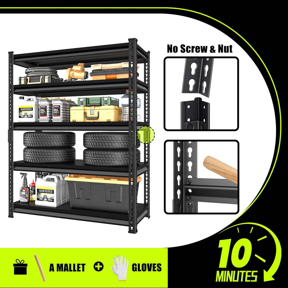 SDXYSTCE Garage Shelving Heavy Duty 2500LBS Loads, 48" W Adjustable Garage Storage Shelves, 5-Tier Metal Shelving Units and Storage, Industrial Utility Shelf, 48" Wx18 Dx78 H,Black SDXYSTCE