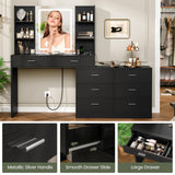 Quimoo 65.9" Vanity Desk with LED Lighted Mirror & Power Outlet, Modern Corner Makeup Vanity Table with 8 Drawers & Open Shelves, Dressing Table for Bedroom, Makeup Room Quimoo