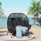 Grand patio Outdoor Modern 2-Seat Wicker Egg Chair with Cushion, Stationary Patio Loveseat Accent Chair, Grey Grand patio