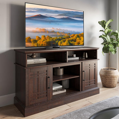 BELLEZE Modern 48" Farmhouse Wood TV Stand & Media Entertainment Center Console Table for TVs up to 50 Inch with Open Storage Shelves & Cabinets - Norrell (Espresso) - WoodArtSupply