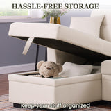 Yafylly L-Shaped Sofa with Storage and Pull-Out Bed, Convertible Futon Chaise Lounge with Ports, Recliner for Living Room, Bedroom, Apartment, Office, Beige Yafylly